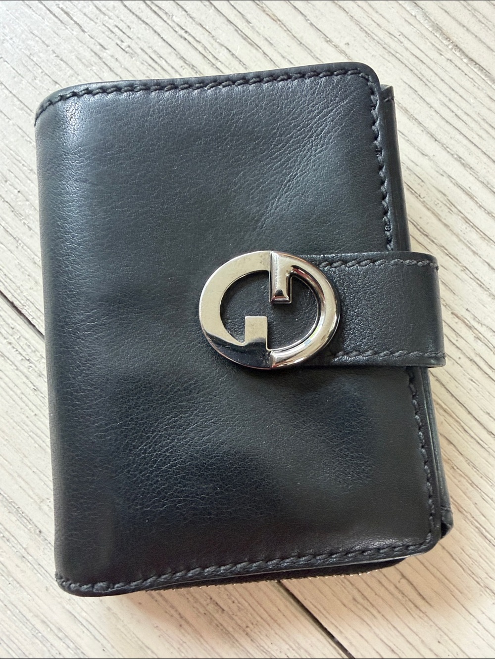 Gucci Black Leather Wallet with Silver GG Logo